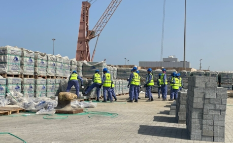 Supplying and spreading a layer of sand and installing an interlock at Jeddah Islamic Port Container Terminal
